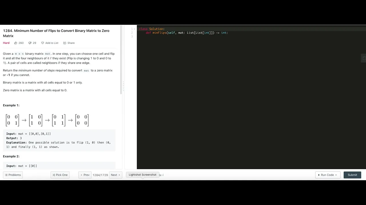 Leetcode 1284. Minimum Number of Flips to Convert Binary Matrix to Zero Matrix - YouTube thumbnail