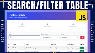 Bootstrap 5 Search Filter Table Employee Records with Dropdown Filters JavaScript