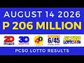 Lotto Result Today 9PM August 14 2026 PCSO