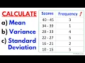 Find the Mean Variance Standard Deviation of Frequency Grouped Data Table Step-by-Step Tutorial