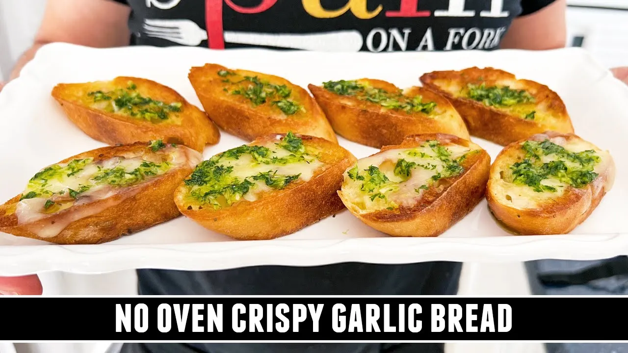 Amazing Crispy Garlic Bread - NO OVEN   With & Without Cheese