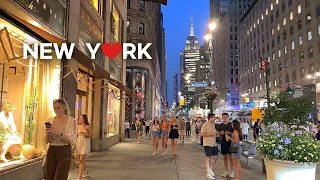 NYC 4K Walk Vibrant Summer Night Scenes in Midtown Manhattan