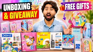 HUGE School stationery Unboxing 🥰 Pencil Boxes, Bottles + BIG GIVEAWAY! 🎁🥳