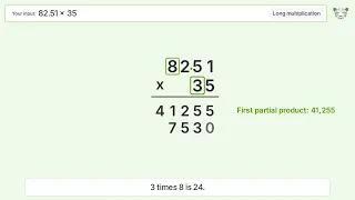 82 51 x 35 Long Multiplication - Step-by-Step