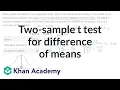 Two-sample t test for difference of means AP Statistics Khan Academy