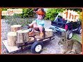 Farm work compilation with kids toy truck tractor chainsaw ATV ride on tools Educational