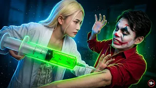 An angel uses a giant needle to inject the clown! #Clown #Angel