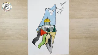 رسم عن فلسطين فلسطين خارطة فلسطين القدس Palestine Map Drawing 