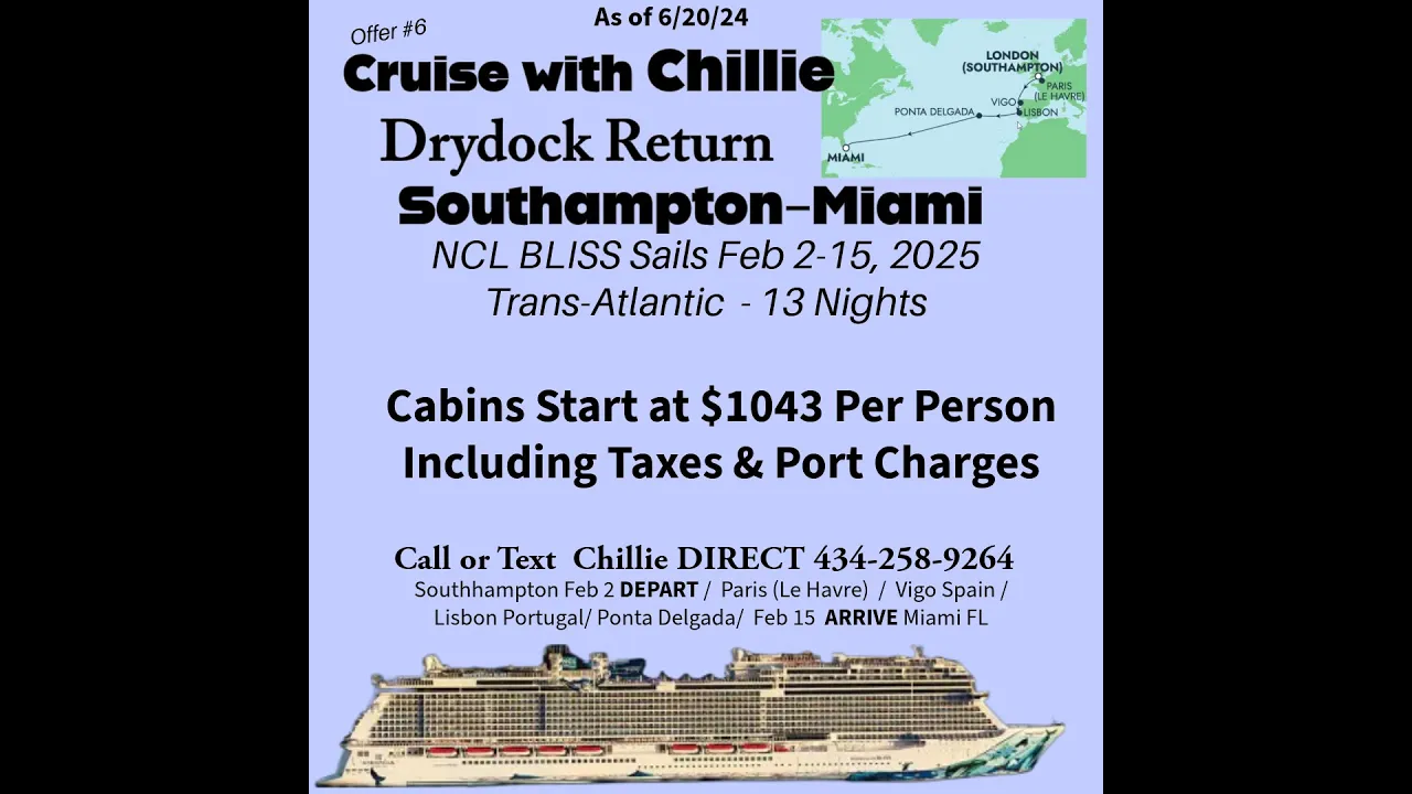 Norwegian Bliss Southampton to Miami