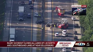 All lanes of I-65 N in southern Indiana closed due to crash with injuries