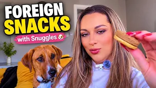 Trying Foreign Snacks With Snuggles 🐶🌎 | Taste Test