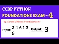 K sum Unique Combinations Foundations Exam - 4 Python CCBP 4 0