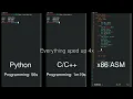 Python vs C C vs Assembly side by side comparison