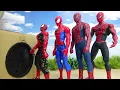 Various Size of Spiderman go into the Hole in Cardboard Box