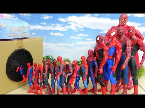 Download MP3 Various Size of Spiderman go into the Hole in Cardboard Box