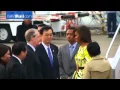 The height of politeness Michelle Obama towers over Japanese emperor in silver stilettos while he