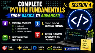 Python Conditional Statements Ternary Operator Session 4 Python Tutorial for Beginners
