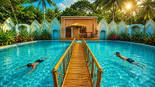 Tropical Pool House With Bamboo Bridge Paradise