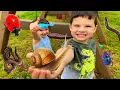 KIDS BUG HUNT at GRANDMA s HOUSE Caleb CATCHES BUGS GIANT SNAIL WORMS SPIDERS in BACKYARD