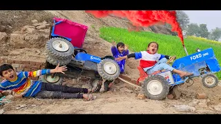 Mini tractor accident // Mini mahindra tractor struck in mud pulling HMT tractor & Ford tractor