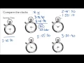 Determine the elapsed time in seconds using clock faces