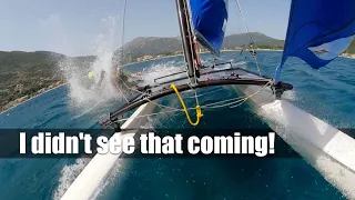 Tacking the Hobie 16 with no jib and no rig tension