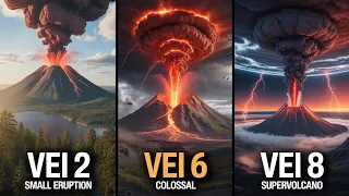 Volcano Eruption Scale VEI 2 vs VEI 6 vs VEI 8 Supervolcano Scale of Destruction