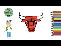 How to Draw the Chicago Bulls Logo - Easy drawing painting and coloring for kids