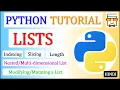 Python Lists Indexing Slicing Length Nested List Modifying a List HINDI Lecture 13