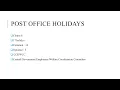 POST OFFICE HOLIDAYS