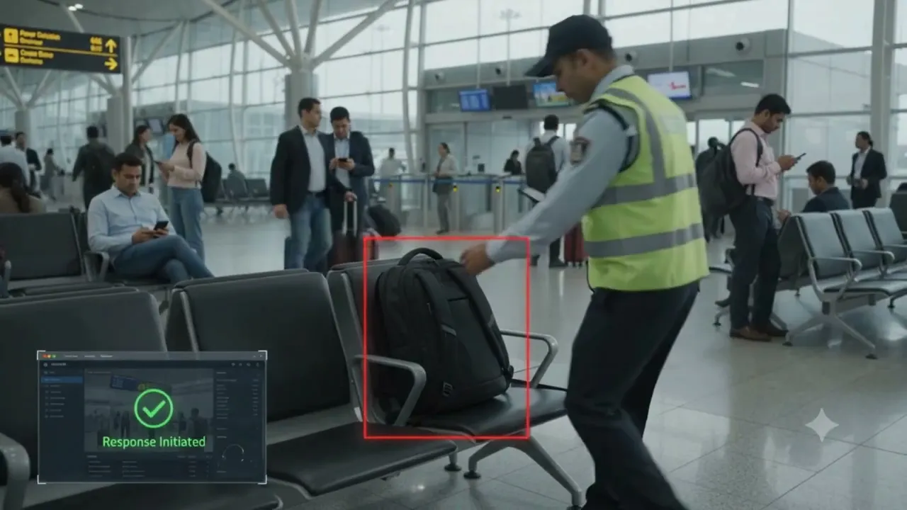 A backpack was left unattended.At a busy airport.For less than two minutes, Enalytix can notice it.
