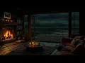 No Ads Crackling Fire & Ocean Rain | Best Rain in the Porch at Night |Sleep Deeply with Rain Sounds