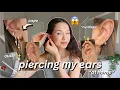 PIERCING MY EARS at home how to pierce your ears