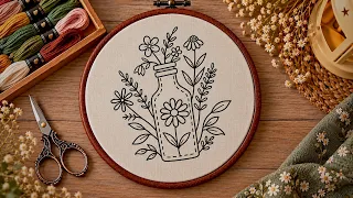 Beautiful Flower Vase Embroidery for Beginners | Easy Hand Embroidery Design