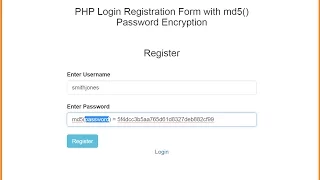 PHP Login Registration Form with md5 Password Encryption
