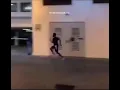 Guy running through parking garage meme