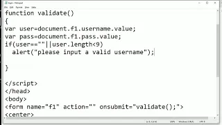 Login form validation using javascript