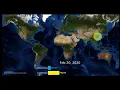 Corona Virus spread visualization using Python and Cartopy in blue marble theme