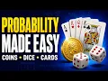 Probability Using Coins Dice Cards Sample Space and Solved Questions
