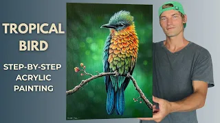 Tropical Bird STEP by STEP Acrylic Painting Tutorial | Beginner Friendly
