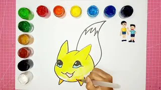 Hii I m Back After A Long Time With Digimon Drawing Coloring And Painting Digimon Renamon
