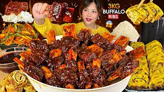 3KG SPICY BUFFALO RIBS MUKBANG😱🔥WITH KOREAN RICE & EGG ROLL + KIMCHI | NEPALI MUKBANG | 