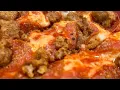 Donatos Pizza in Ohio Love the thin crust with lots of pepperoni and sausage