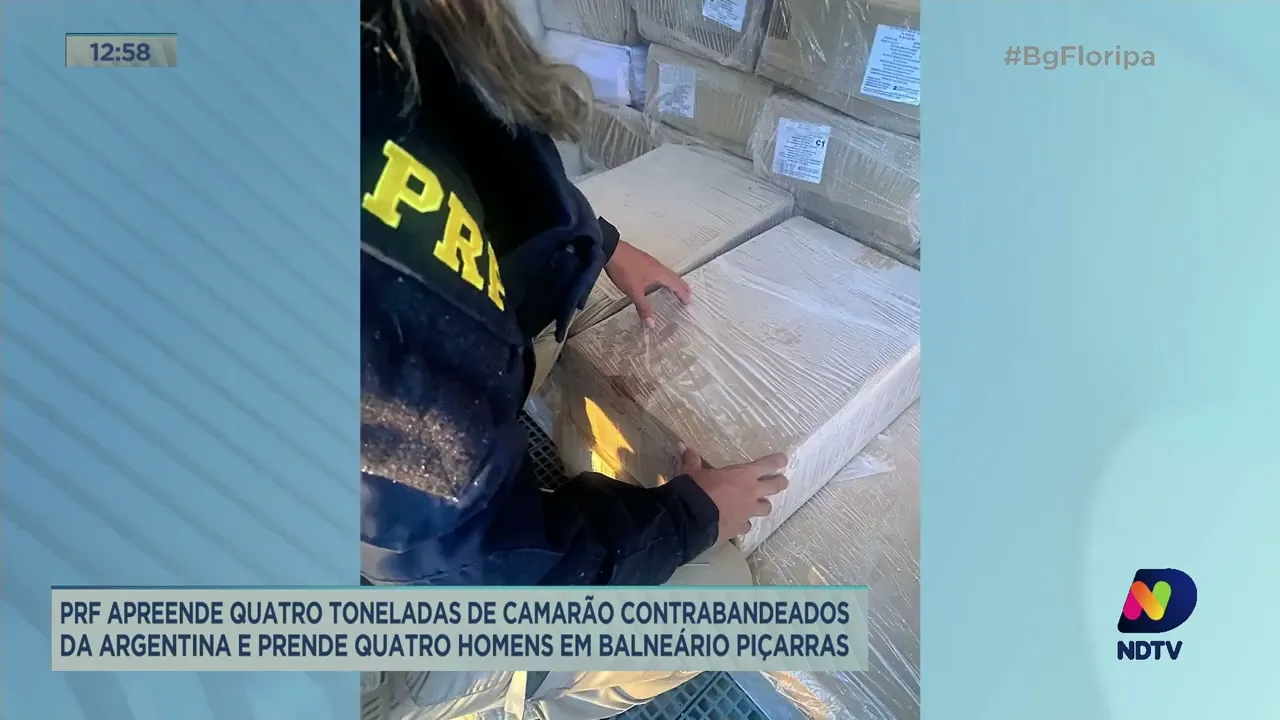 PRF apreende quatro toneladas de camarão contrabandeados e quatro homens em Balneário Piçarras
