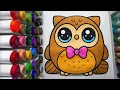 Cute Kawaii Owl Coloring Page Easy Marker Coloring for Kids Beginners Relaxing Coloring Art