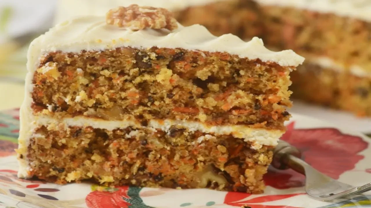 Carrot Cake with Whipped Cream Cheese Frosting. 