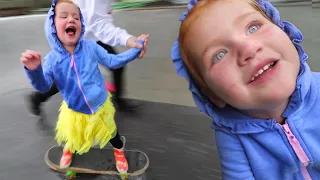 RAINY DAY ROUTINE Adley and Dad play in the backyard skate park in a RAIN STORM dont get soaked