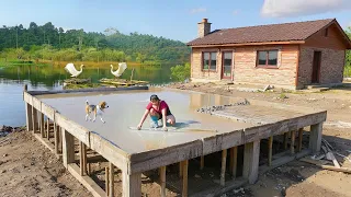 Two Sisters Build A House On The Lake Pouring Concrete Floors With 200 Effort 