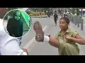 Woman kicks man who was terrorizing people in a Chucky doll mask