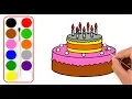 Birt ay Cake Drawing Coloring For Kids-Coloring Pages For Babies - Colors Rainbow